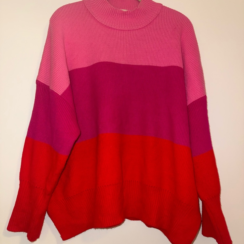 Pants store striped Colorblock sweater red and pink small